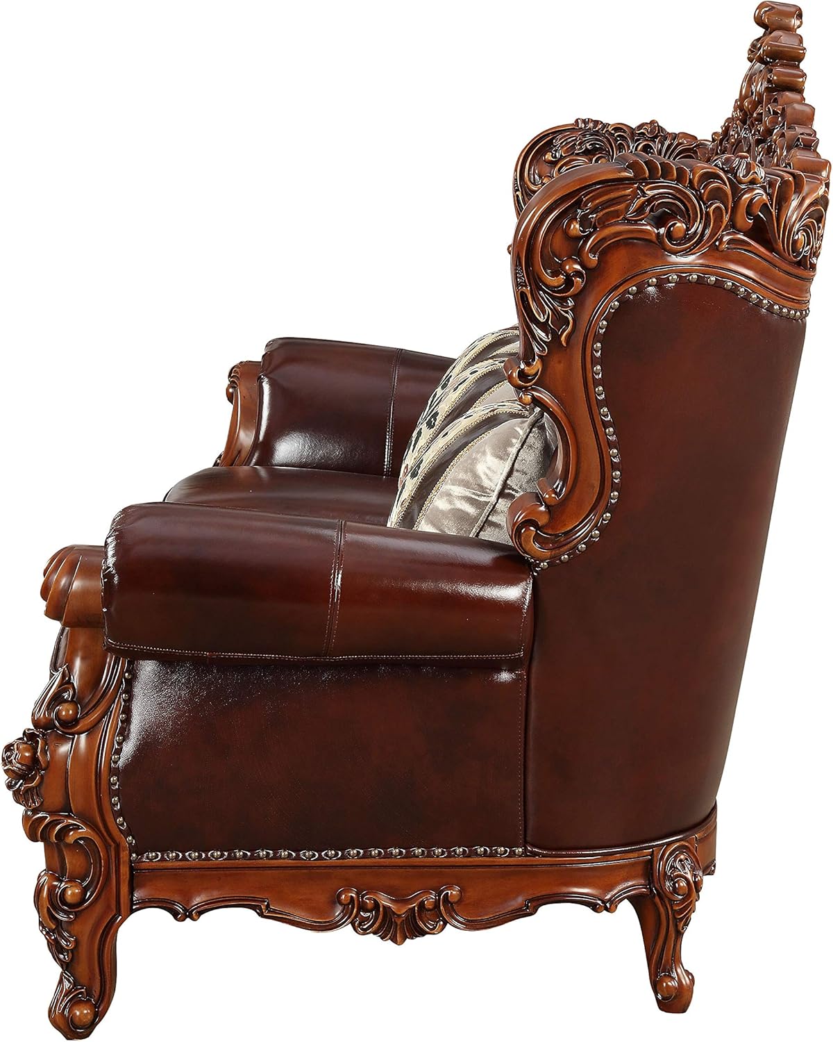 Acme Furniture Eustoma Sofa, Cherry Leather Match, Walnut Wood Trim P2901