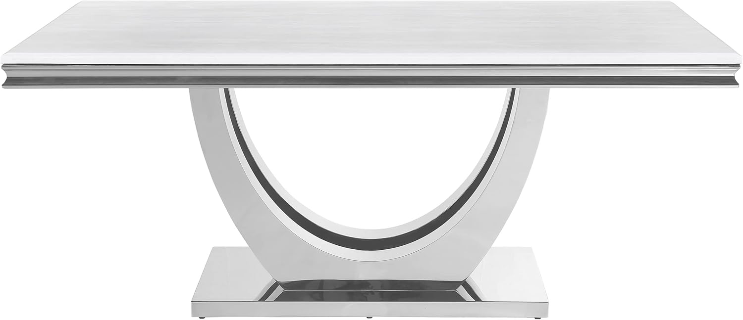 Coaster Home Furnishings Kerwin Rectangular Faux Marble Dining Table, White and Chrome N40979
