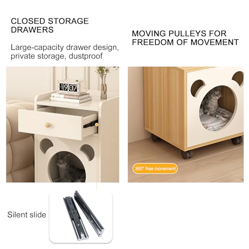 Cat House Night Stand with Drawers for Indoor Cats V836