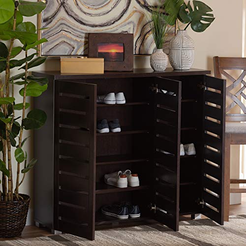 Baxton Studio Adalwin 3-Door Shoe Storage Cabinet, Dark Brown D4034