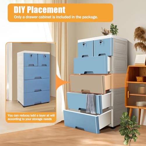5 Tier Dresser Storage Cabinet with 6 Drawers, Wheels & Locks, Pink O181096