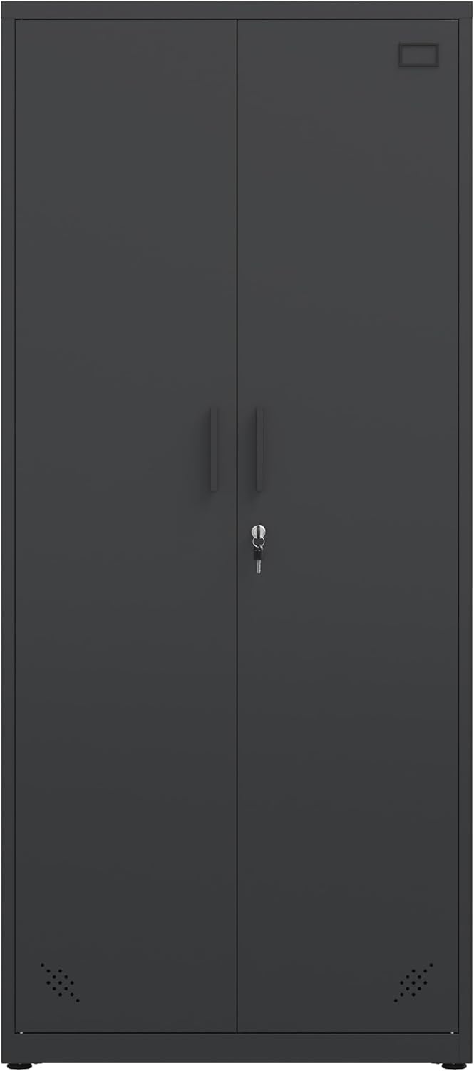 Metal Garage Storage Cabinet, Tall Locking Steel Cabinet with 4 Shelves (Black) G5446