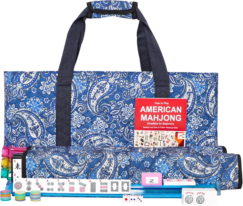 American Mahjong Game Set 166 Tiles with Racks, Mat and Carrying Bags Q968186
