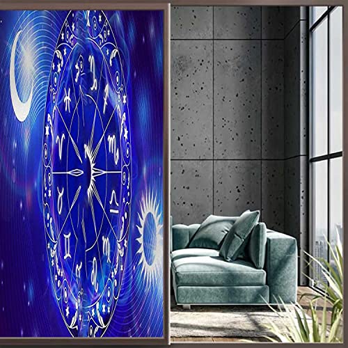 Window Privacy Film Removable Astrology Blue Glass Sticker 17.7 x 78.7 in H182459