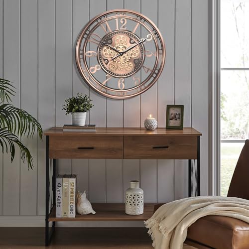 Moving Gear Wall Clock for Modern Farmhouse Living Room Decor, Copper 21 Inch T78796