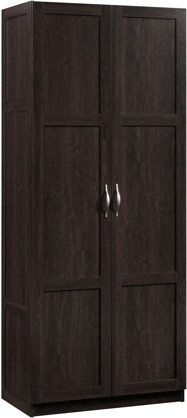 Dark Brown Tall 2 Door Pantry Cabinet Organizer Storage Cupboard Ample Shelves Utility Drawer Towel Shelf Shelving Bedroom Kitchen Home Office Furniture Wood 29.6" L x 16" W 71.5" H