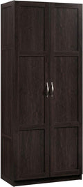 Dark Brown Tall 2 Door Pantry Cabinet Organizer Storage Cupboard Ample Shelves Utility Drawer Towel Shelf Shelving Bedroom Kitchen Home Office Furniture Wood 29.6" L x 16" W 71.5" H