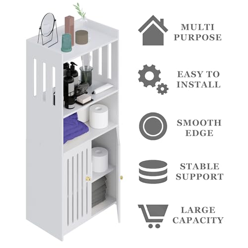 Bathroom Storage Cabinet 4-Tier Freestanding Organizer with Door, White V992