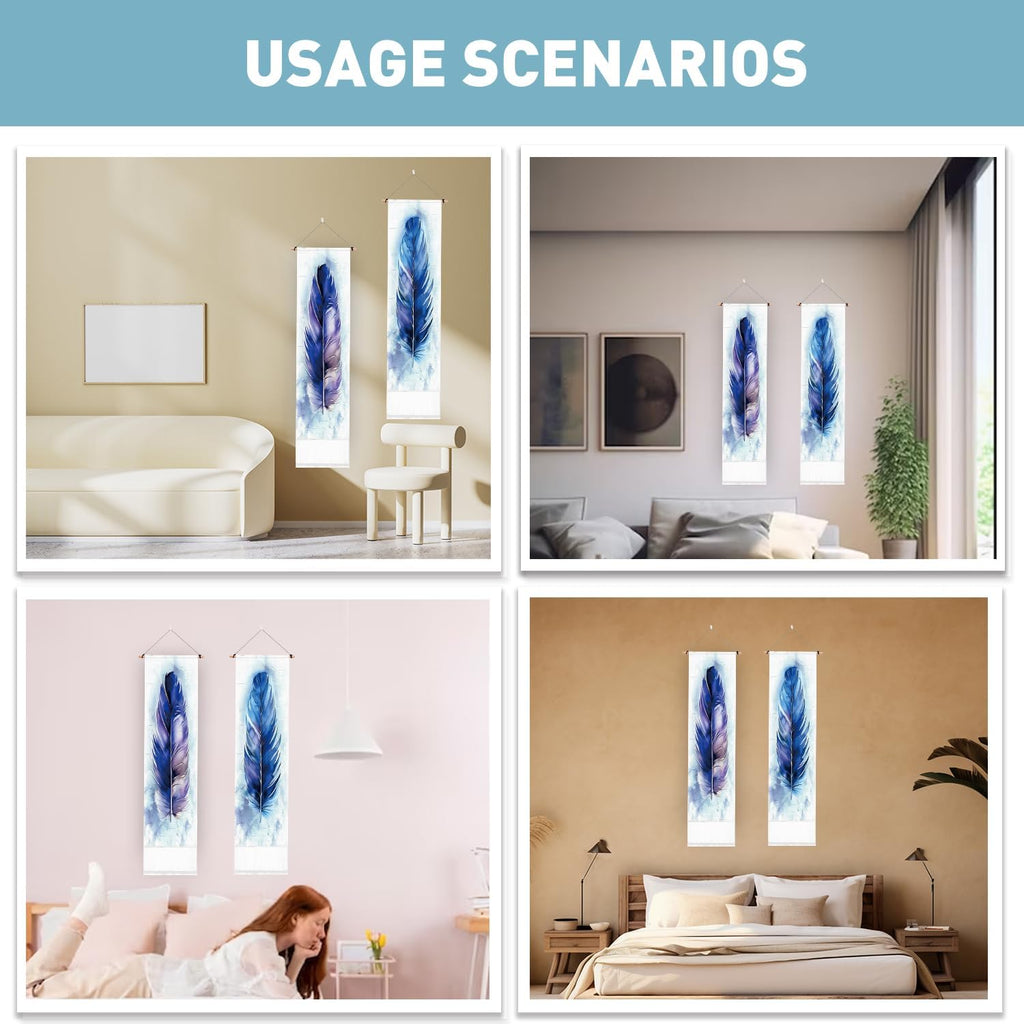 PLIGREAT 2 Pack Blue Feather Tapestry with Tassels Wall Hanging R33798