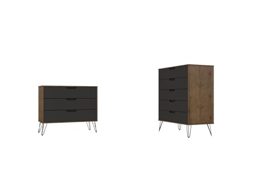 Manhattan Comfort Rockefeller Mid Century Modern 5 3-Drawer Bedroom Dresser Set, Grey
