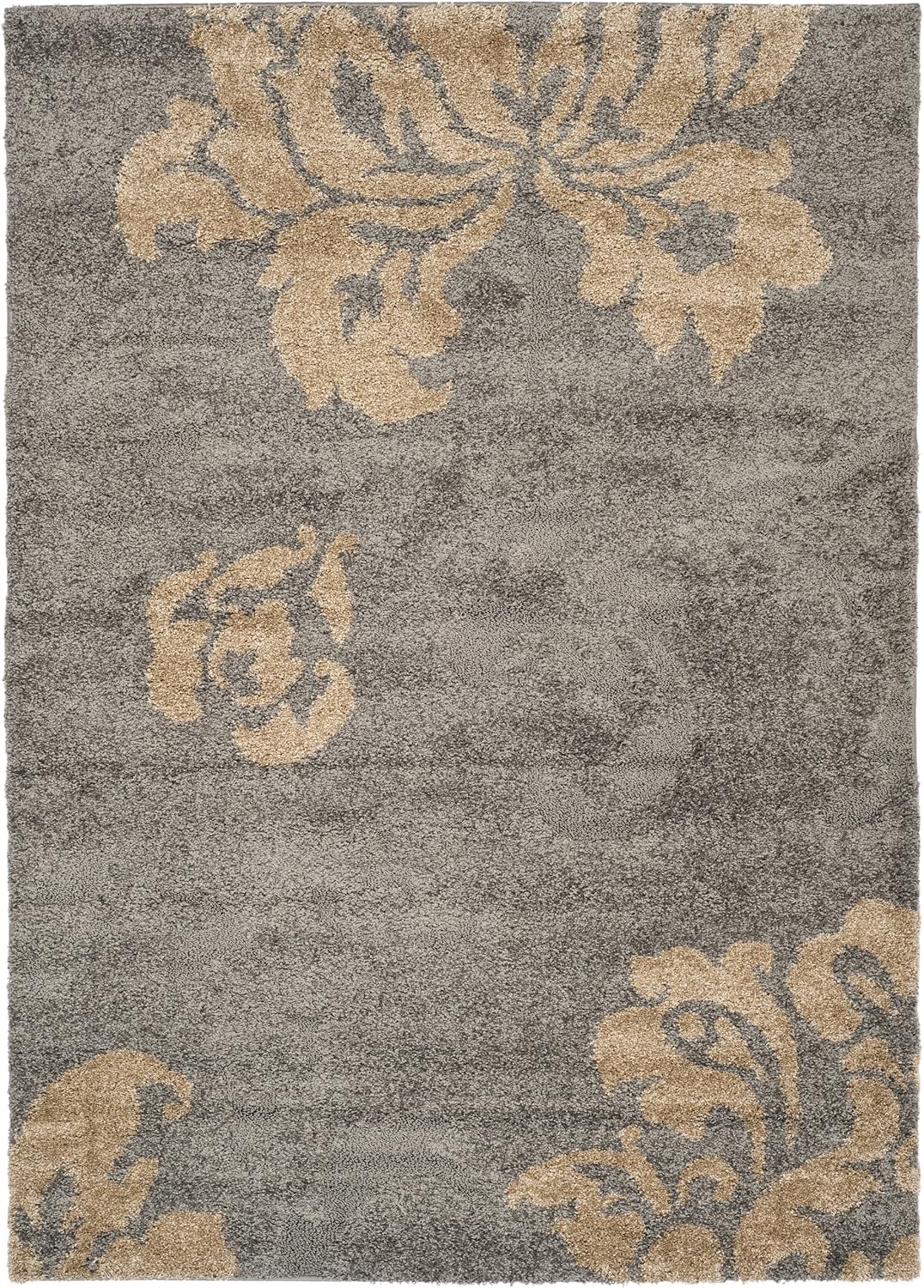 SAFAVIEH Florida Shag Collection Area Rug 8'6" x 12' Grey & Beige Floral Design Y5320