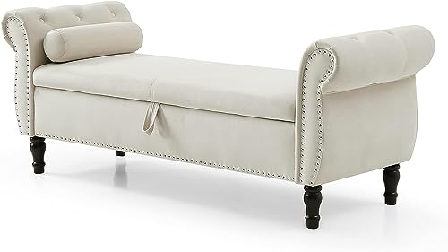 63" Button Tufted Velvet Upholstered Storage Bench & Ottoman, Grey G7109
