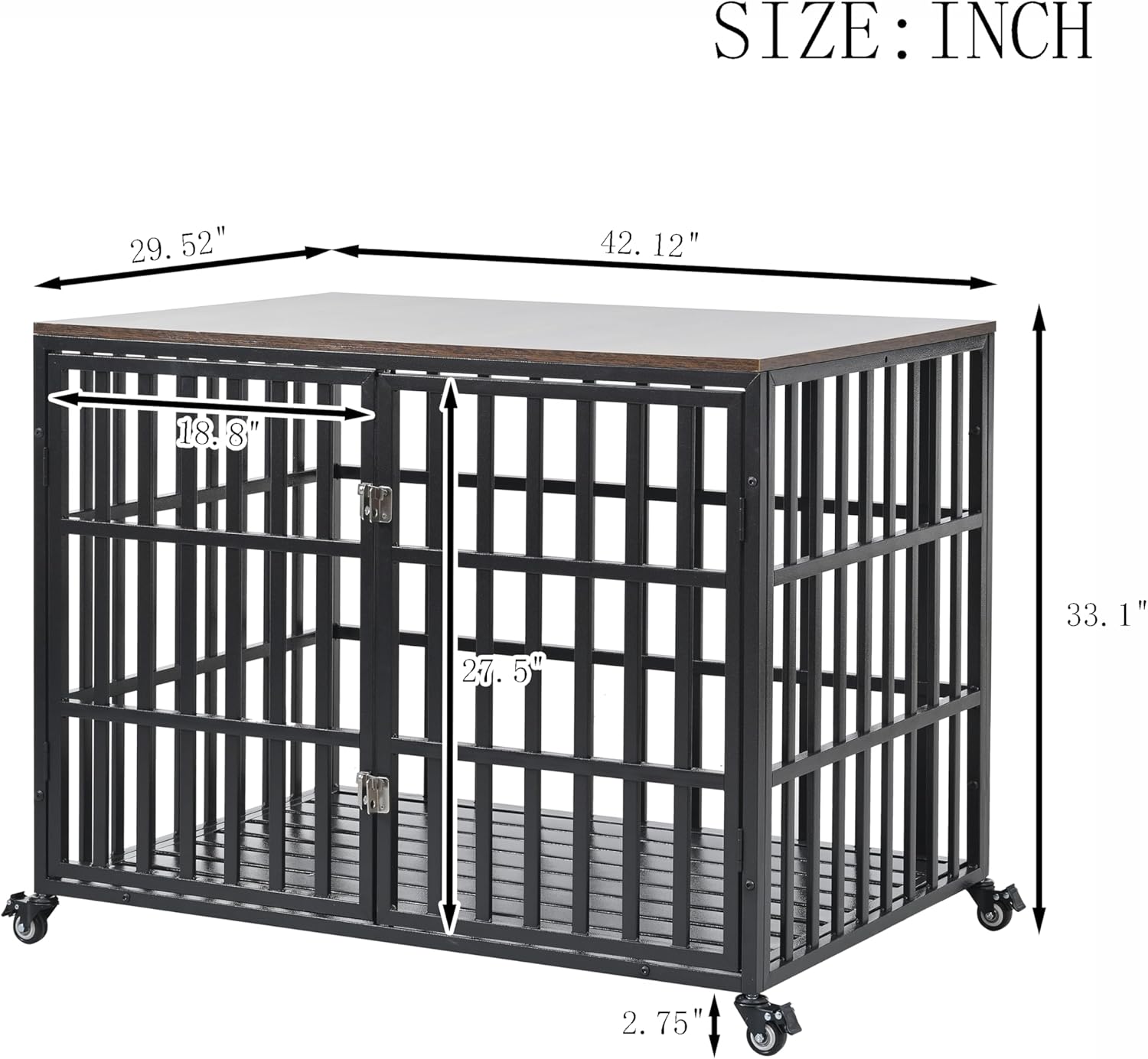 Heavy Duty Dog Crate for Large Medium Dogs with Lockable Wheels T450