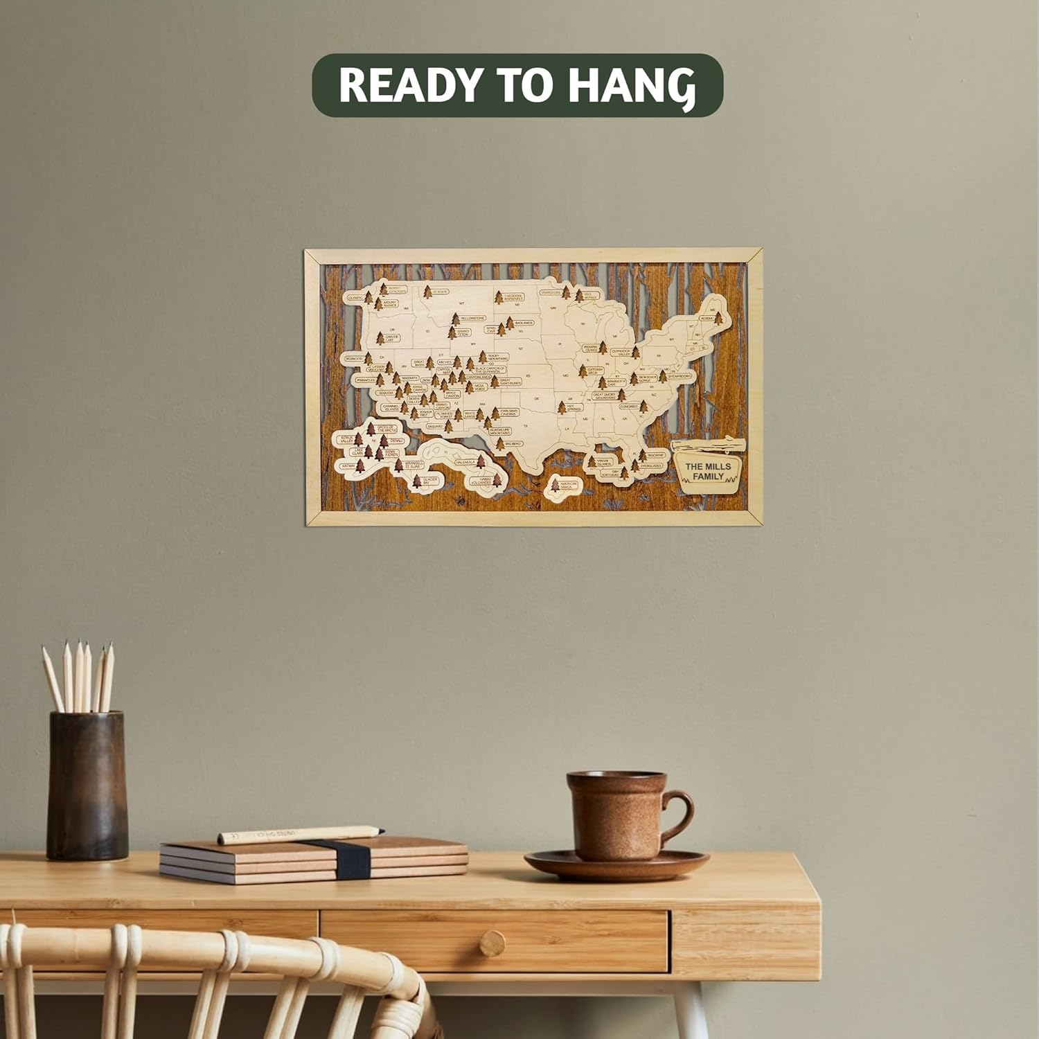 National Parks Map with Travel Tracker Checklist Wall Art T46291