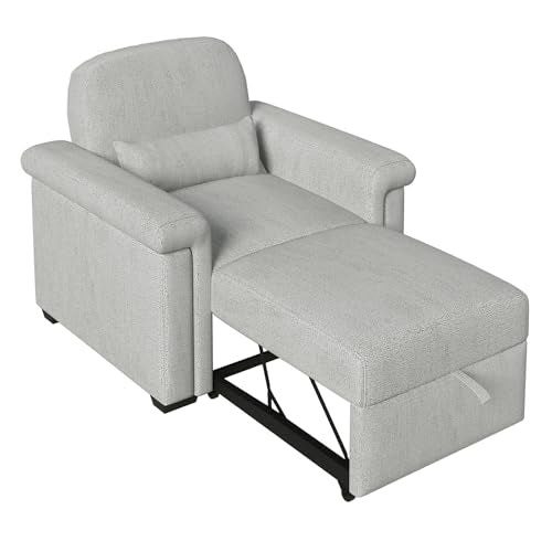 3 in 1 Convertible Single Sofa Bed with Pillow and Adjustable Backrest, Beige L94595