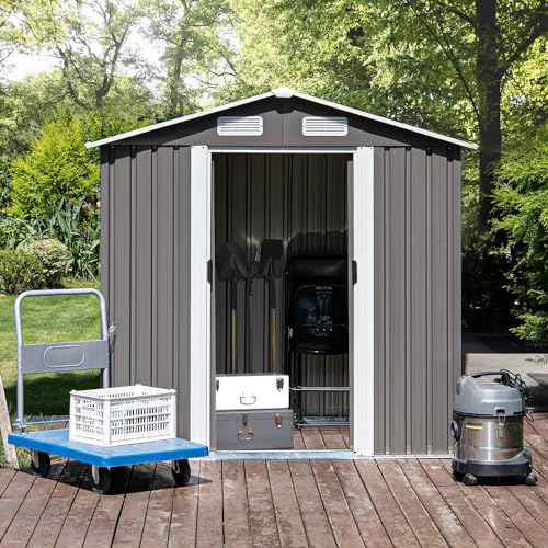 4ever2buy 8x6FT Outdoor Storage Shed with Sliding Door, Grey H555654
