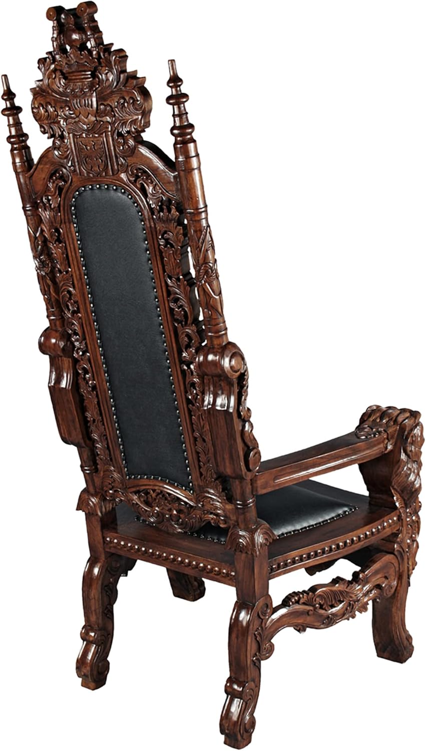 Design Toscano Lord Raffles Leather Lion Throne Chair, walnut W747