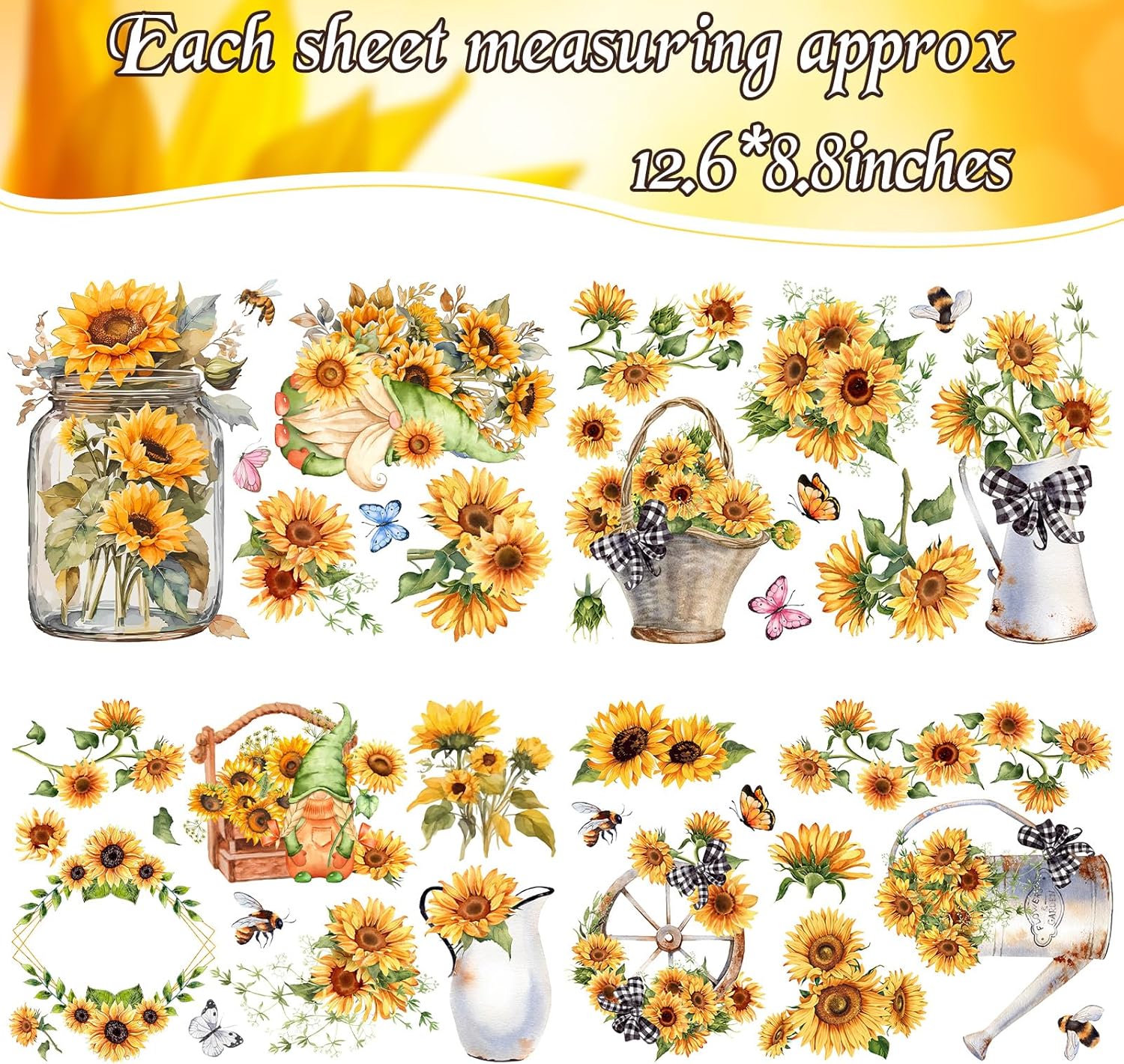 Sunflower Rub on Transfer for Furniture and Craft, 4 Sheets I29034