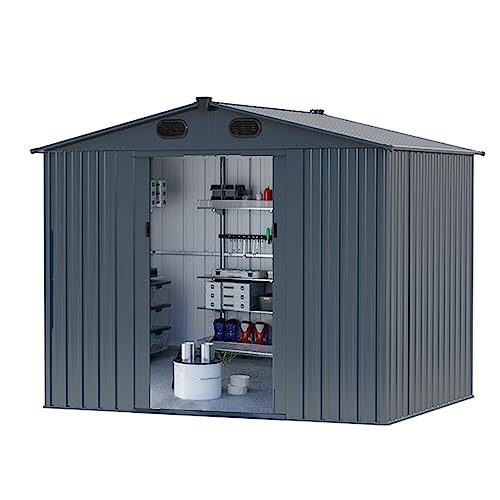 Outdoor Storage Shed 8x6 FT Metal Garden Shed with Lockable Sliding Doors, Dark Gray X9612