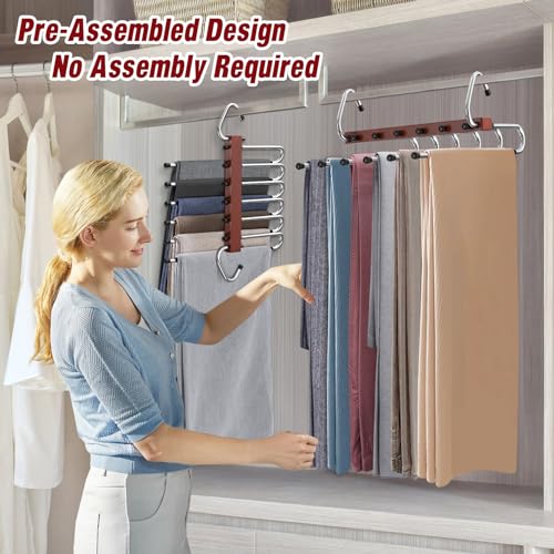 2 Pack Wooden Pants Hangers Space Saving, Pre-Assembled, Mahogany F610
