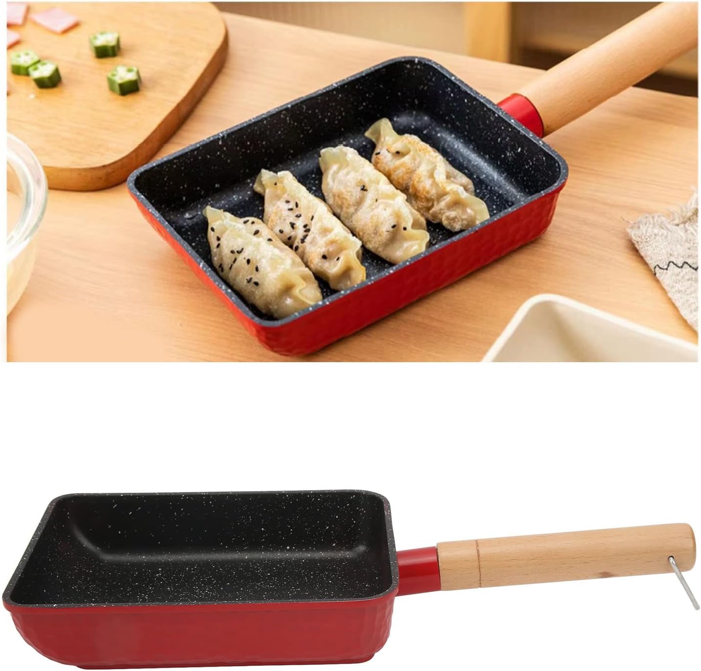 Tamagoyaki Pan, Japanese Omelet Egg Pan Non Stick, 7" x 5", Red G14656