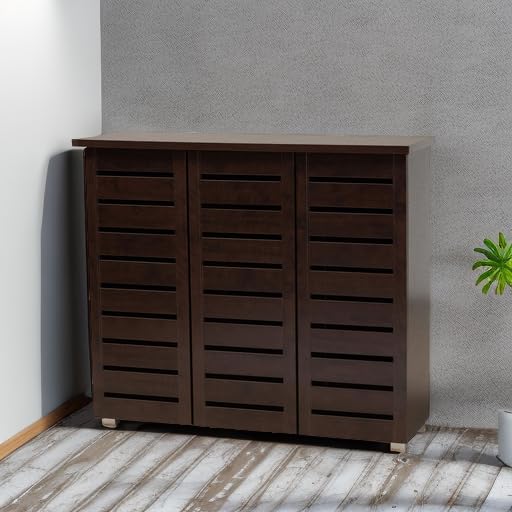 Baxton Studio Adalwin 3-Door Shoe Storage Cabinet, Dark Brown D4034