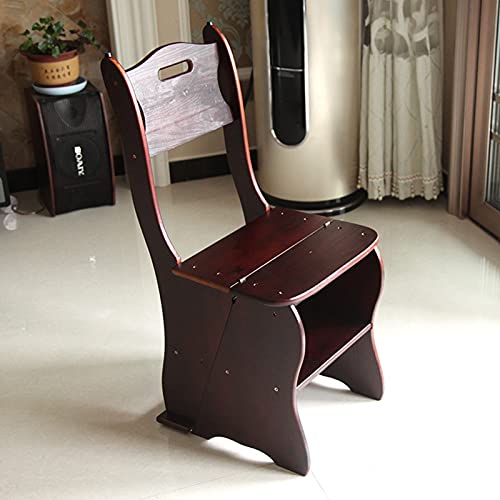 Wooden Folding Library Ladder Chair 2 in 1 Step Stool for Home (Brown) L4485
