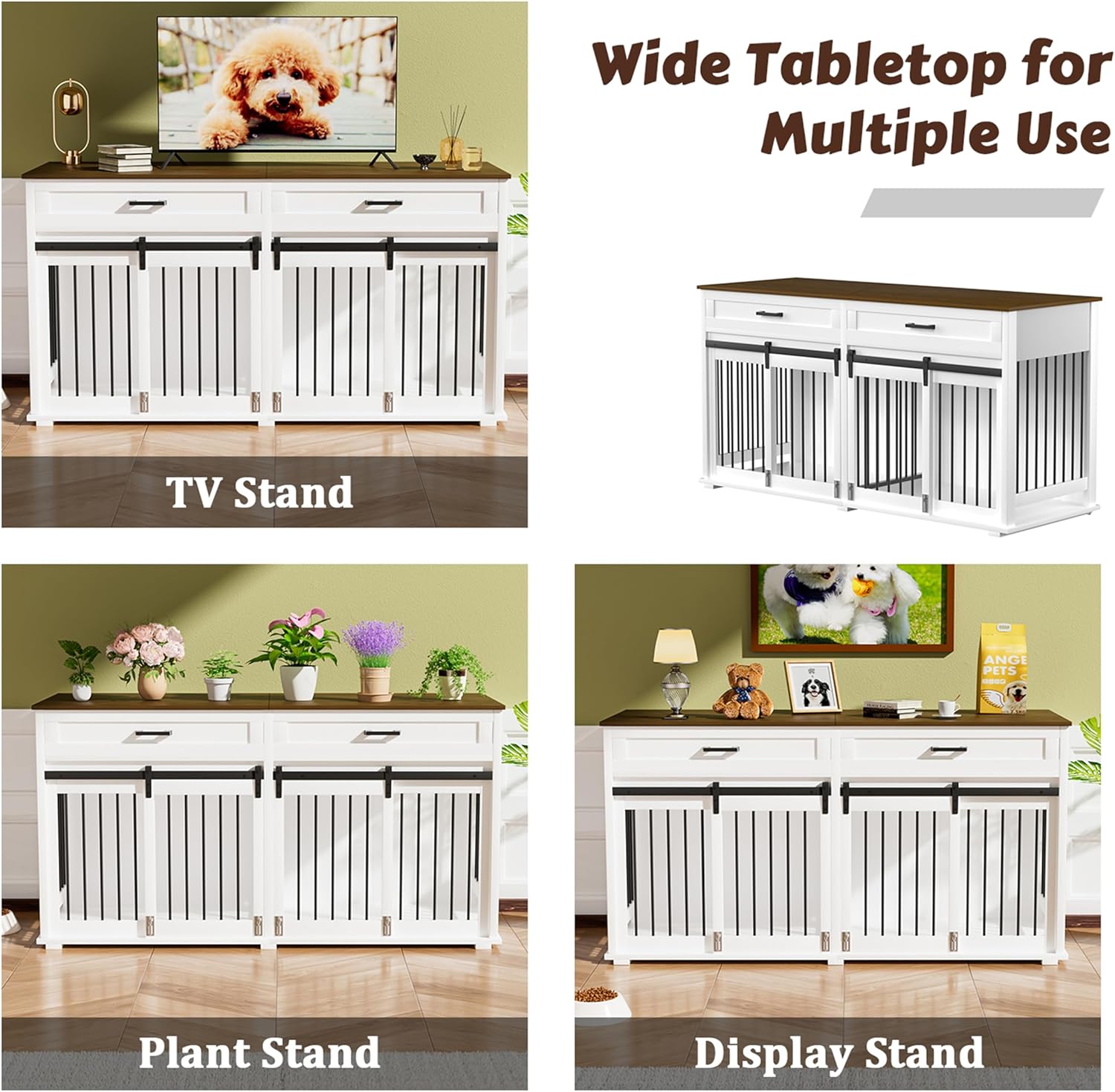 VEIKOU Dog Crate Furniture with 2 Storage Drawers, White Y141495