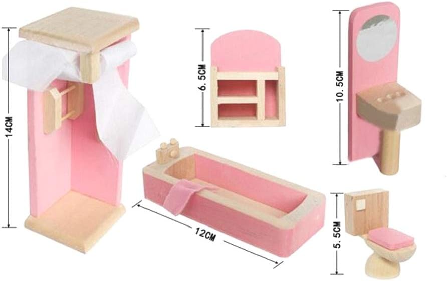 Wooden Dollhouse Furniture Set for Kids, Pink V808
