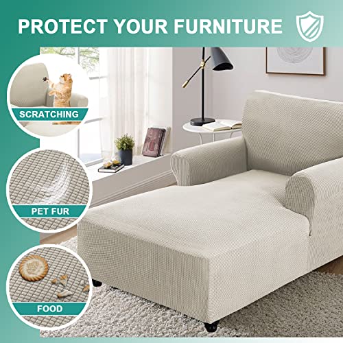 OKYUK Chaise Lounge Slipcover, Jacquard Stretch, Machine Washable, Fossil B675845