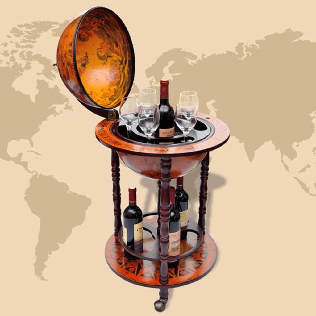 Globe Bar Wine Stand 16th Century Italian Replica Liquor Cabinet, Eucalyptus Wood R73395