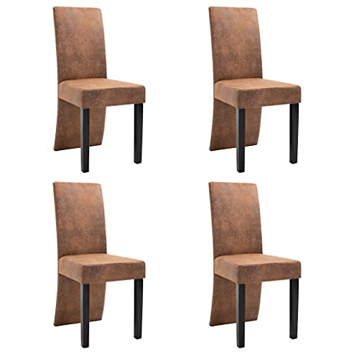Dining Chairs PU Leather Kitchen Chair with Solid Wood Legs Brown 4 pcs G4050