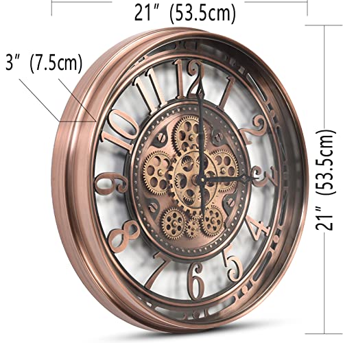 Moving Gear Wall Clock for Modern Farmhouse Living Room Decor, Copper 21 Inch T78796