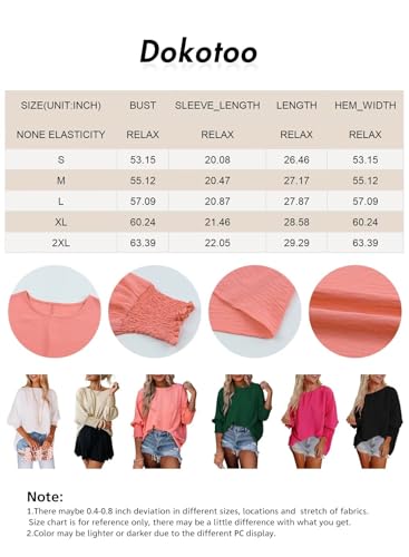 Dokotoo Women's Dressy Casual Tops 3/4 Sleeve V Neck Loose Fit Tees N948