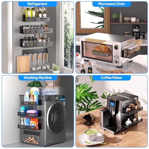 Magnetic Fridge Side Organizer with Spice Rack and 6 Hooks G7059