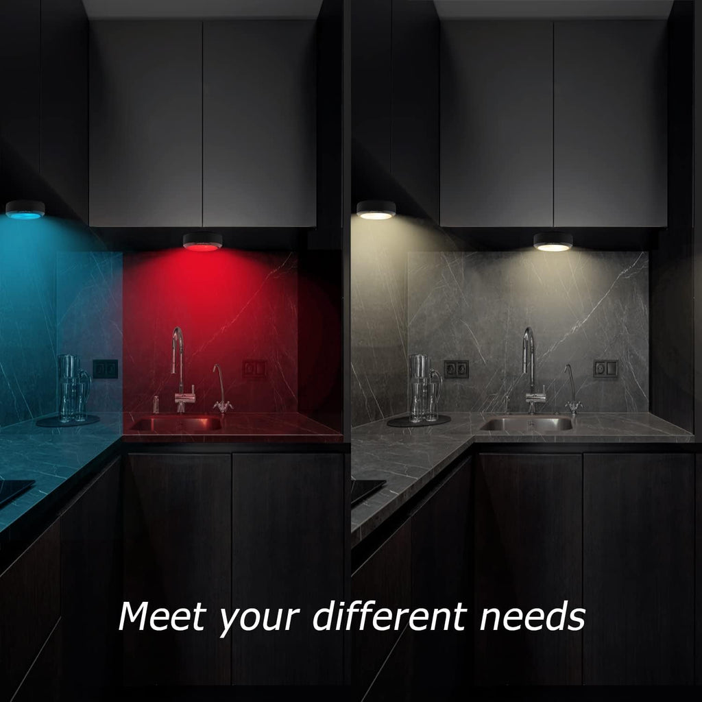 LED Puck Lights with Remote, 7 Colors, Battery Operated, Dimmable, 10 Pack I865685