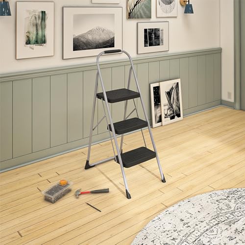 Cosco 11408PBL1E Three Big Folding Step Stool with Rubber Hand Grip, Platinum and OXO Good Grips Large Salad Spinner A5099