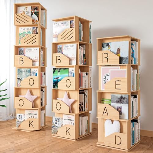 Rotating Wooden Bookshelf 360° Storage Display Rack for Living Room Q2146