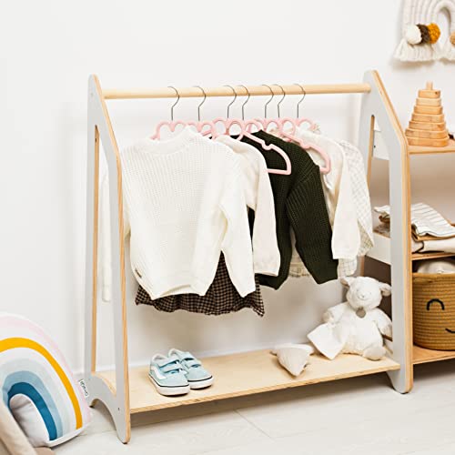 Montessori Wooden Clothing Rack for Toddler Wardrobe Storage (Dark Walnut) C9851