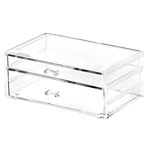 Cq acrylic Storage Desk Box with 3 Drawers Office Desktop Drawers,Plastic Makeup Organizer Containers Bins with Drawers Desk Organization Pull Out Small craft Storage Case Box Cube,Pack of 1