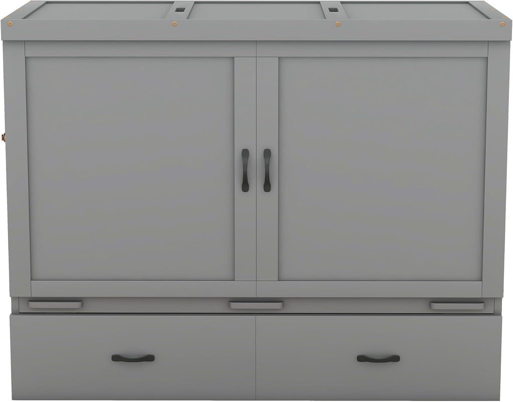 Queen Size Murphy Bed with USB Port & Storage Drawer, Gray X32665
