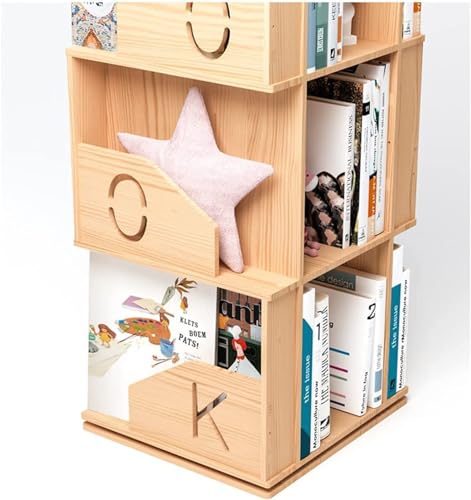 Rotating Wooden Bookshelf 360° Storage Display Rack for Living Room Q2146