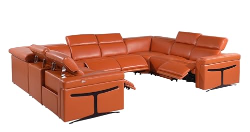 Riccardo 8-Piece Italian Leather U-Shaped Sectional Couch with Power Reclining Seats, Dark Grey G909366