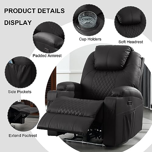 Power Recliner Chair with Heat and Massage, PU Leather, Brown Y487