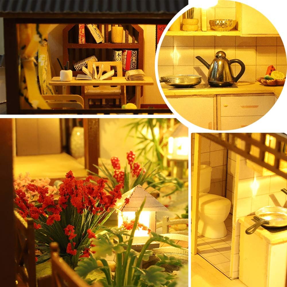 WYD Japanese-Style Wooden Dollhouse Kit with LED Light V95505