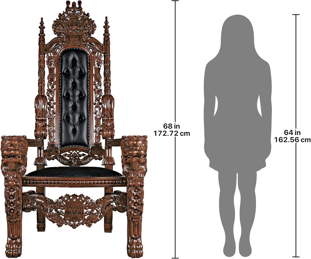 Design Toscano Lord Raffles Leather Lion Throne Chair, walnut W747