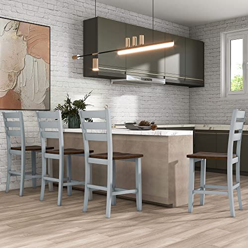 5-Piece Counter Height Wood Dining Table Set with Drop Leaf and Wine Rack J4100