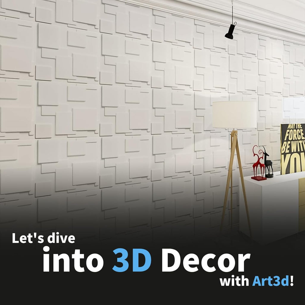 Art3d Decorative 3D Wall Panel, 32 Sq.Ft PVC White S699512