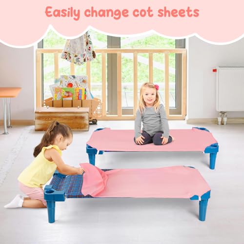 Cot Sheets for Daycare Standard Size - Soft Brushed Microfiber with Elastic Corner Strap, Pink F1059