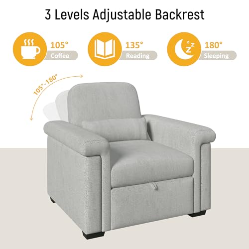 3 in 1 Convertible Single Sofa Bed with Pillow and Adjustable Backrest, Beige L94595